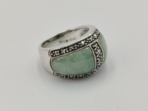 Stary piękny srebrny pierścionek JADEIT MARKAZYTY r. 11 biżuteria VINTAGE