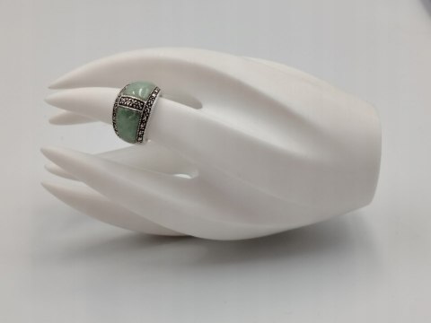 Stary piękny srebrny pierścionek JADEIT MARKAZYTY r. 11 biżuteria VINTAGE