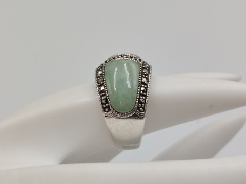 Stary piękny srebrny pierścionek JADEIT MARKAZYTY r. 11 biżuteria VINTAGE