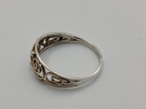 Stary srebrny ażurowy filigranowy pierścionek/obrączka r.17 srebro VINTAGE