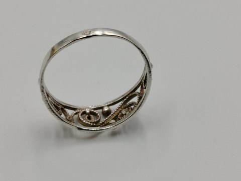 Stary srebrny ażurowy filigranowy pierścionek/obrączka r.17 srebro VINTAGE