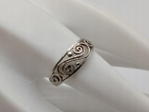 Stary srebrny ażurowy filigranowy pierścionek/obrączka r.17 srebro VINTAGE