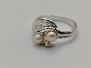 Stary srebrny damski pierścionek PERŁY r.18 srebro 925 VINTAGE biżuteria