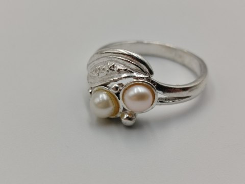 Stary srebrny damski pierścionek PERŁY r.18 srebro 925 VINTAGE biżuteria
