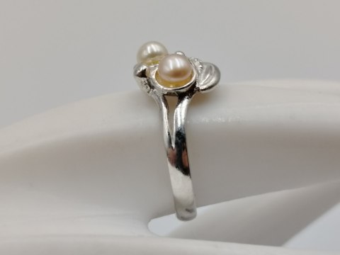 Stary srebrny damski pierścionek PERŁY r.18 srebro 925 VINTAGE biżuteria