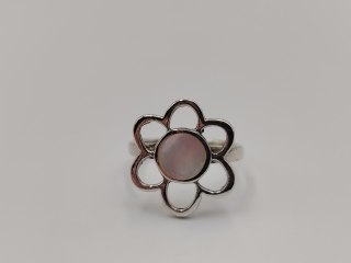 Stary srebrny damski pierścionek ażurowy MASA PERŁOWA KWIAT r. 13 biżuteria