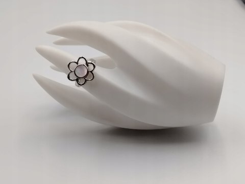 Stary srebrny damski pierścionek ażurowy MASA PERŁOWA KWIAT r. 13 biżuteria