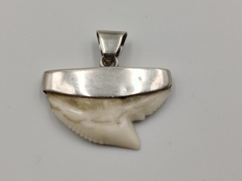 Stary srebrny damski wisiorek/zawieszka z zęba REKINA - VINTAGE biżuteria