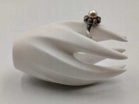 Stary srebrny pierścionek PERŁA MARKAZYTY r.14 srebro 925 VINTAGE biżuteria