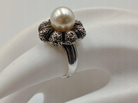 Stary srebrny pierścionek PERŁA MARKAZYTY r.14 srebro 925 VINTAGE biżuteria