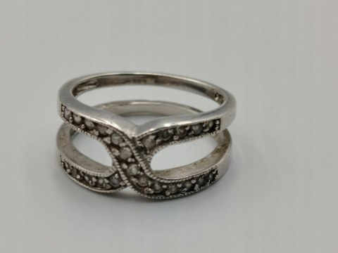 Stary srebrny pierścionek/obrączka ażurowa CYRKONIE r.14 srebro 925 VINTAGE