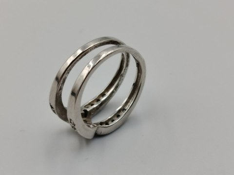 Stary srebrny pierścionek/obrączka ażurowa CYRKONIE r.14 srebro 925 VINTAGE