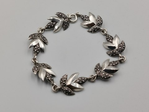 Piękna stara srebrna damska bransoletka LIŚĆIE srebro 925 biżuteria VINTAGE