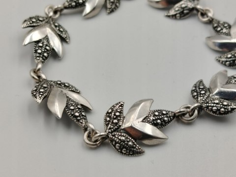 Piękna stara srebrna damska bransoletka LIŚĆIE srebro 925 biżuteria VINTAGE