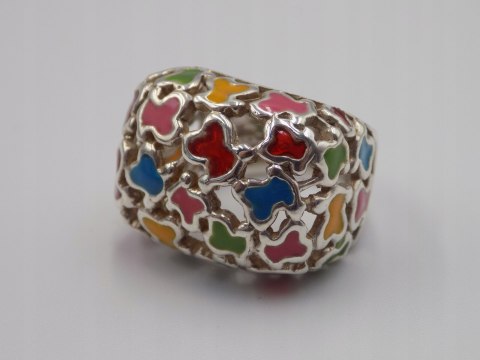 Piękny srebrny damski pierścionek AŻUROWY EMALIA roz. 11 biżuteria VINTAGE