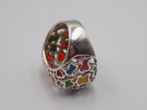 Piękny srebrny damski pierścionek AŻUROWY EMALIA roz. 11 biżuteria VINTAGE