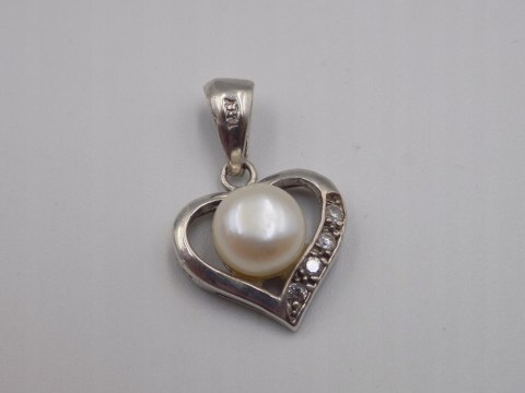 Piękny srebrny damski wisiorek/zawieszka SERCE PERŁA biżuteria VINTAGE