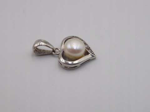 Piękny srebrny damski wisiorek/zawieszka SERCE PERŁA biżuteria VINTAGE