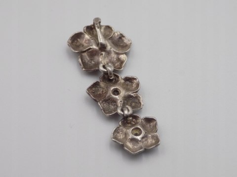 Piękny stary srebrny damski wisiorek/zawieszka KWIATY CYRKONIE biżuteria