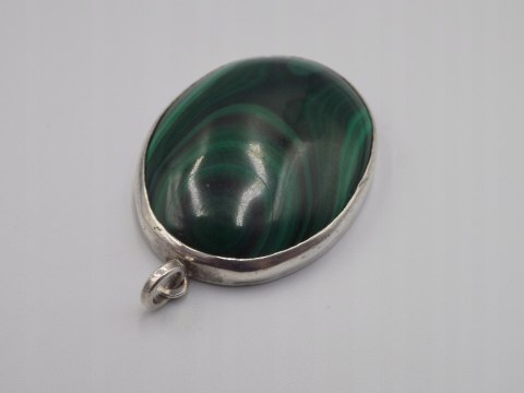 Piękny stary srebrny wisiorek/zawieszka MALACHIT srebro biżuteria VINTAGE