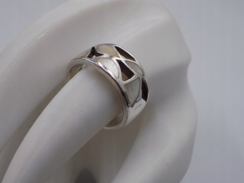 Srebrny ażurowy pierścionek/obrączka MASA PERŁOWA r. 16 srebro 925 VINTAGE