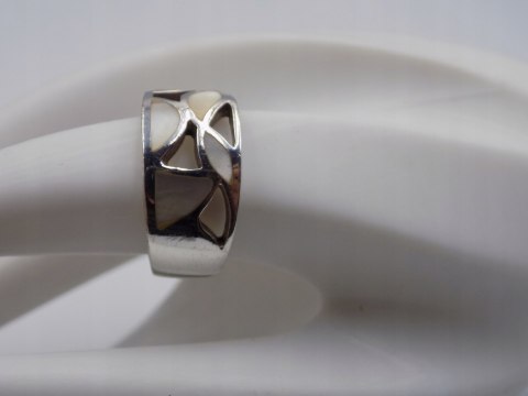 Srebrny ażurowy pierścionek/obrączka MASA PERŁOWA r. 16 srebro 925 VINTAGE