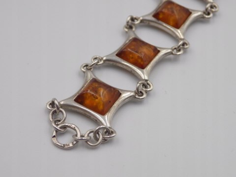 Stara srebrna damska bransoletka BURSZTYN - srebro 925 - biżuteria VINTAGE