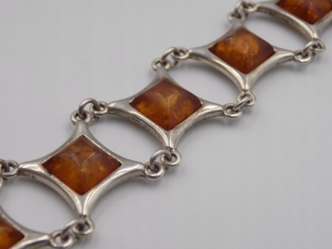 Stara srebrna damska bransoletka BURSZTYN - srebro 925 - biżuteria VINTAGE