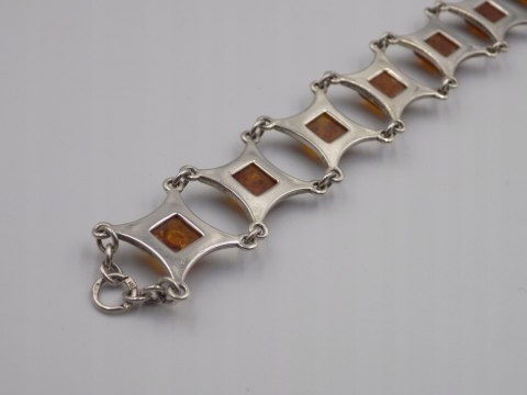 Stara srebrna damska bransoletka BURSZTYN - srebro 925 - biżuteria VINTAGE