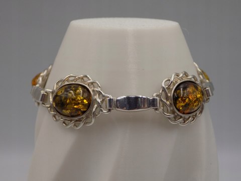 Stara srebrna damska bransoletka BURSZTYN - srebro 925 - biżuteria VINTAGE