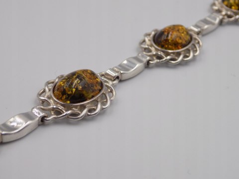 Stara srebrna damska bransoletka BURSZTYN - srebro 925 - biżuteria VINTAGE