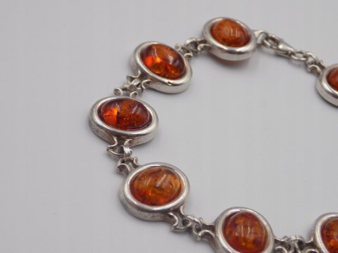 Stara srebrna damska bransoletka BURSZTYN - srebro 925 - biżuteria VINTAGE