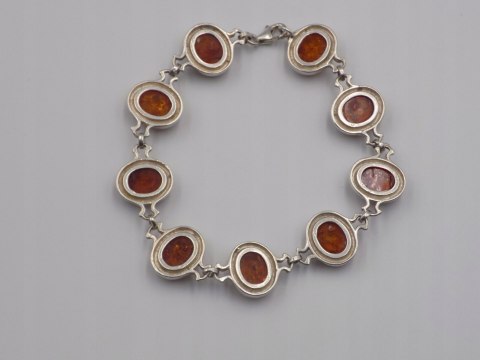 Stara srebrna damska bransoletka BURSZTYN - srebro 925 - biżuteria VINTAGE