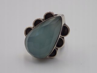 Stary duży srebrny damski pierścionek CHALCEDON AQUA r.17 biżuteria VINTAGE