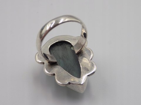 Stary duży srebrny damski pierścionek CHALCEDON AQUA r.17 biżuteria VINTAGE