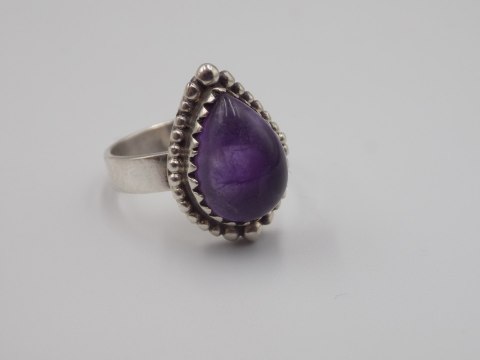 Stary piękny srebrny damski pierścionek AMETYST roz. 15 biżuteria VINTAGE