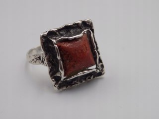 Stary piękny srebrny damski pierścionek KORALOWIEC r. 17 biżuteria VINTAGE