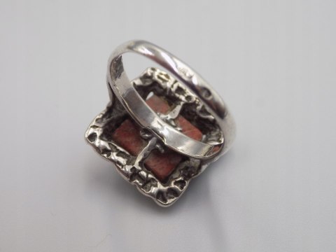 Stary piękny srebrny damski pierścionek KORALOWIEC r. 17 biżuteria VINTAGE