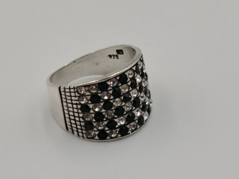 Stary piękny srebrny pierścionek/obrączka CYRKONIE r. 12 srebro 925 VINTAGE