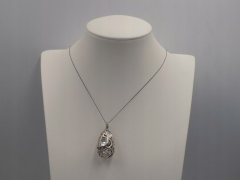 Stary srebrny damski ażurowy wisiorek/zawieszka CYRKONIE biżuteria VINTAGE