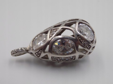 Stary srebrny damski ażurowy wisiorek/zawieszka CYRKONIE biżuteria VINTAGE