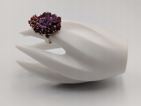 Stary srebrny damski pierścionek GRANATY / AMETYST r.13 VINTAGE biżuteria