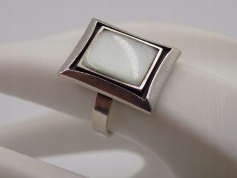 Stary srebrny damski pierścionek KOCIE OKO r.16 srebro VINTAGE biżuteria