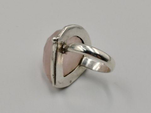 Stary srebrny damski pierścionek KWARC RÓŻOWY roz. 12 biżuteria VINTAGE