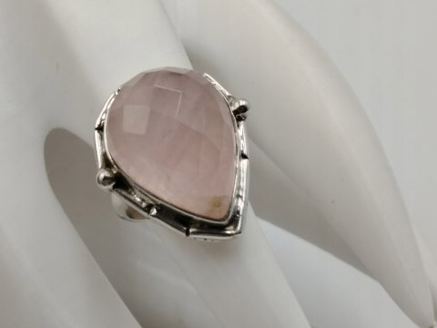 Stary srebrny damski pierścionek KWARC RÓŻOWY roz. 12 biżuteria VINTAGE