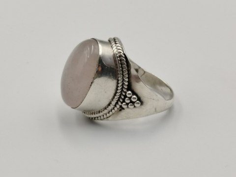 Stary srebrny damski pierścionek KWARC RÓŻOWY roz. 14 biżuteria VINTAGE