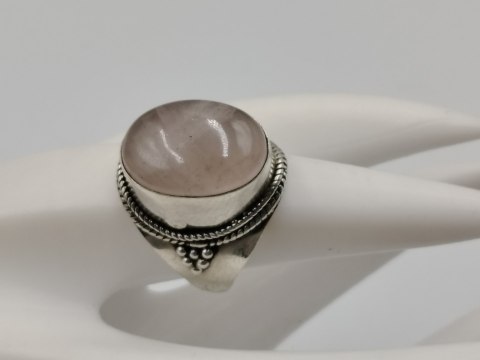 Stary srebrny damski pierścionek KWARC RÓŻOWY roz. 14 biżuteria VINTAGE
