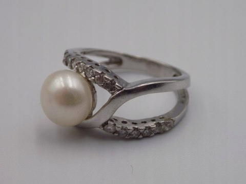 Stary srebrny damski pierścionek PERŁA roz.14 srebro 925 biżuteria VINTAGE