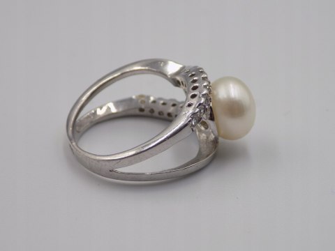 Stary srebrny damski pierścionek PERŁA roz.14 srebro 925 biżuteria VINTAGE