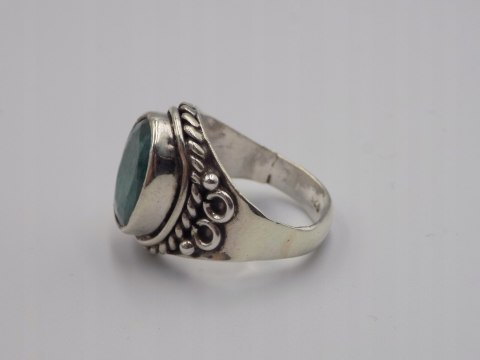 Stary srebrny damski pierścionek SZMARAGD roz.19 srebro biżuteria VINTAGE